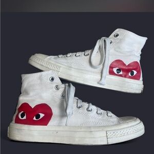 Converse White High-Tops with Red Heart Accent